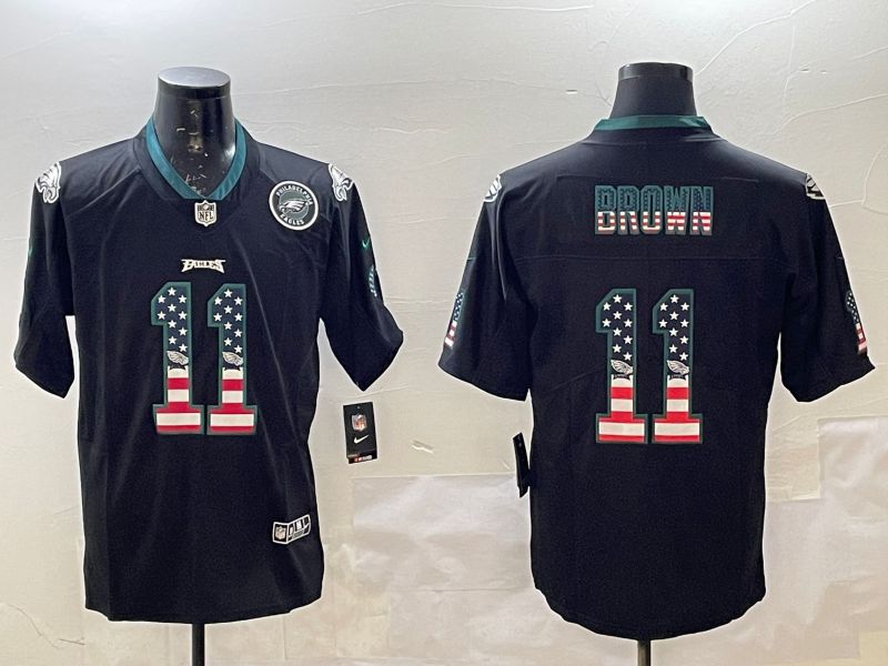 Men Philadelphia Eagles #11 Brown Black National Flag 2025 Nike Vapor Limited NFL Jersey style 8